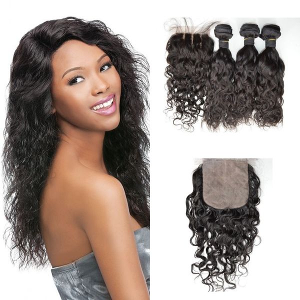 Peruvian Hair With Closure Virgin Free Part Bleached Knots Water