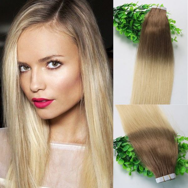 Fita Em Extensões Do Cabelo Humano Ombre Cabelo Marrom Escuro 6 # Sombra Para Branqueada Loira 613 # 40 pcs 100 gramas Remy Cabelo Brasileiro