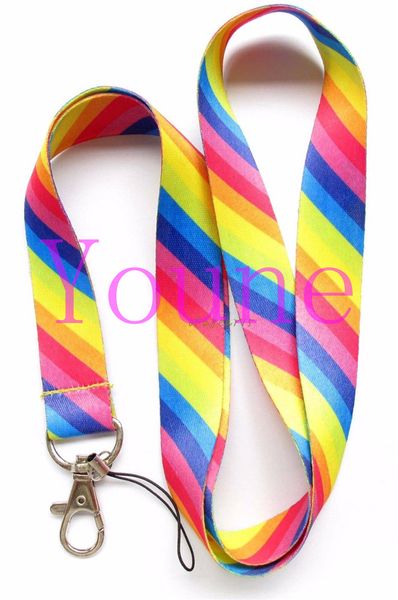 

new 20pcs multicolor, rainbow stripe design neck lanyard for camera /phone key chain wholesale, Silver