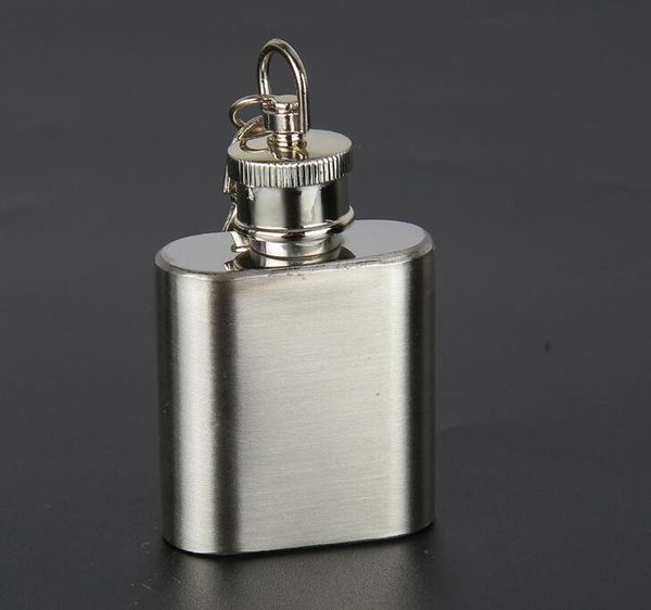 Fiaschetta tascabile in acciaio inossidabile da 1 oz con portachiavi Bottiglia di olio Whisky Liquor Alcohol Pocket Hip Flask