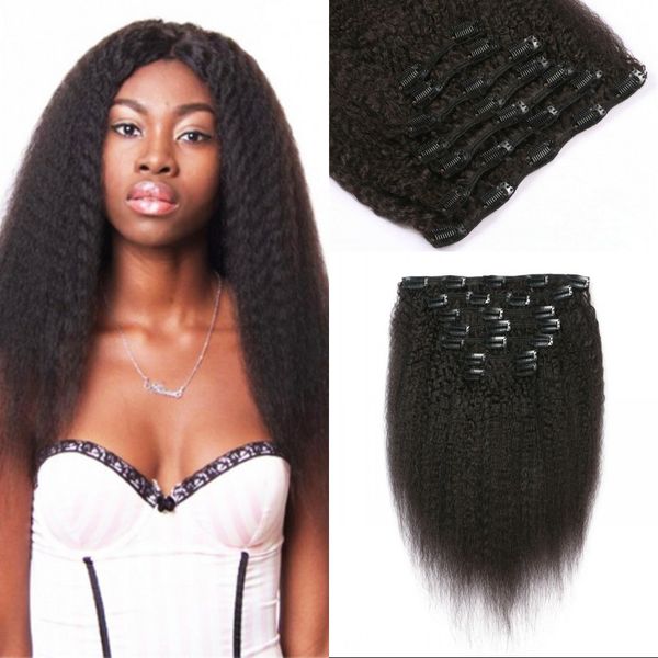 Coarse Yaki Kinky Straight Clip In Hair Extensions 100 Brazilian