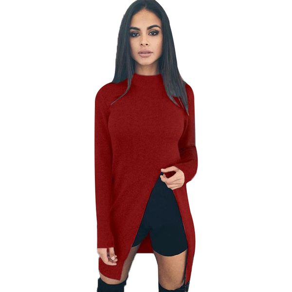 

wholesale- women sweater autumn long sleeve knitted sweaters high split hem casual pullovers knitwear lj5765e, White;black