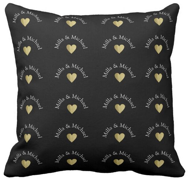 Couple Names Love Monogram On Black Outdoor Pillow Case Squar