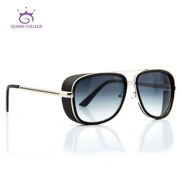 

wholesale- queen college retail brand frame iron man downey sunglasses men goggle sun glasses 6 colors oculos de sol uv400 qc0075, White;black