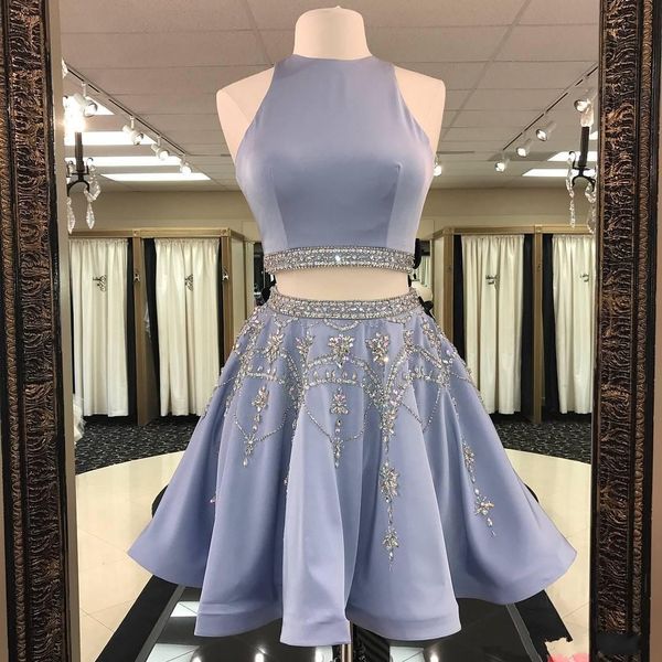 

two pieces dresses party evening wear a line satin cocktail dress beads sequins short prom dress custom made vestidos, Black