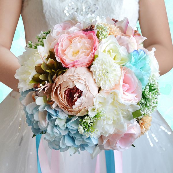 Acheter Bouquets De Mariage Artificielles 2017 Fleurs De Soie Bouquet De Mariée Fleurs Pour Anniversaire De Mariage Thé Rose Hortensia 19 25 Cm De