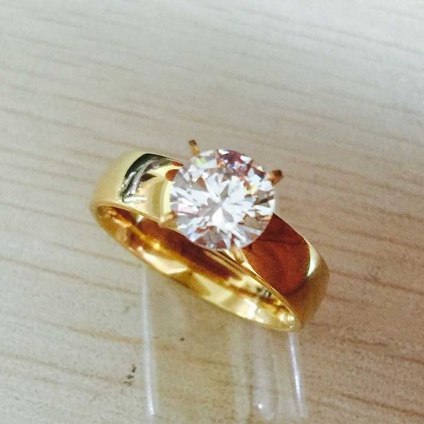 Büyük Zirkon CZ Diamond 18K Altın Kaplama 316L Paslanmaz Çelik Düğün Parmak Yüzük Erkek Kadın Mücevherleri Tüm Lots281J