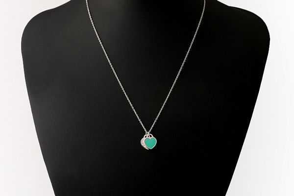 

Silver plated lady heart necklace pink blue enamel love pendant chain acce orie