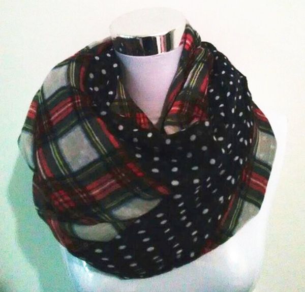 

wholesale-new fashion multicolor dotted and plaid check infinity scarf snood scarves for women /ladies ing, Blue;gray