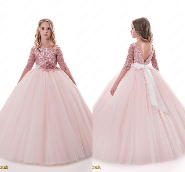 Acheter Blush Dentelle Dos Nu 2017 Arabe Robes De Fille De Fille De Bal Robes De Mariage Enfant Robes Vintage Petite Fille Pageant De 5528 Du