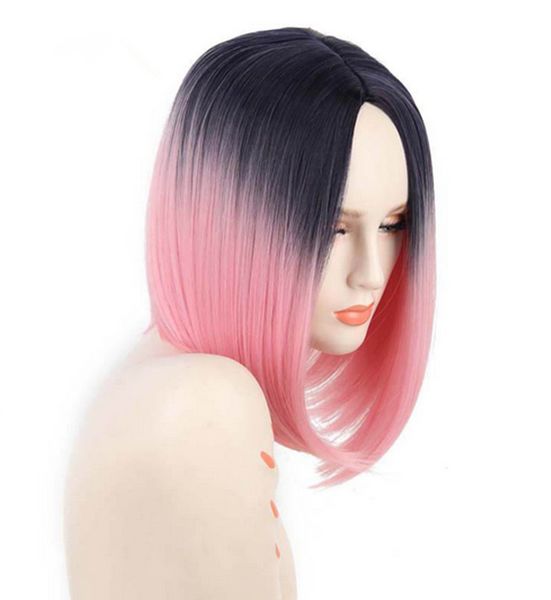 Joy Luck Ombre Black Pink Short Bob Wig Straight Hair High
