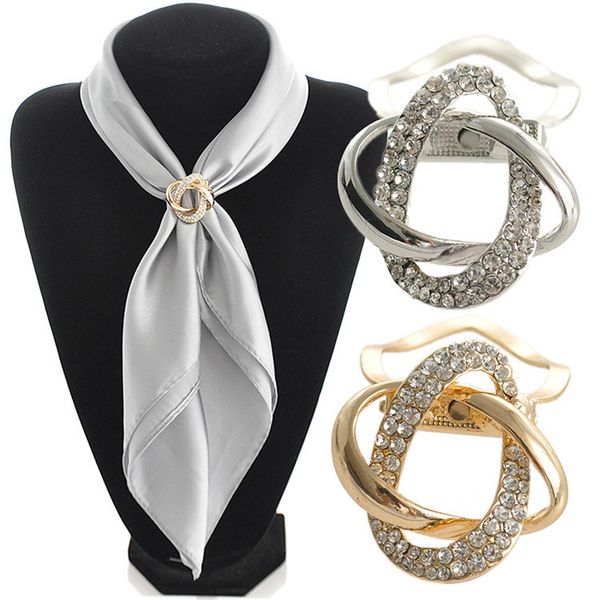 

2 in 1 dual purpose scarf accessories jewelry gold plated alloy twine scarf clip brooch for scarf rhinestone brooch