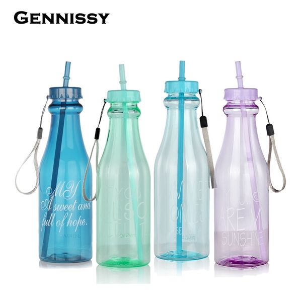 

GENNISSY 650ml Fashion Unbreakable Water Bottle Plastic Portable Sports With Straw My Creative Bottle BPA Free