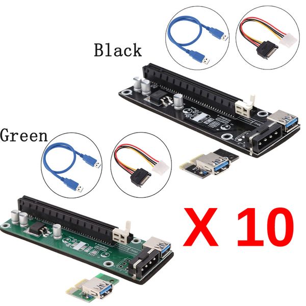 Freeshipping 10 stücke Für Bitcoin Miner USB 3.0 PCI-E PCI Express 1x zu 16x Extender Board Karte mit SATA Adapter Stromkabel USB Kabel