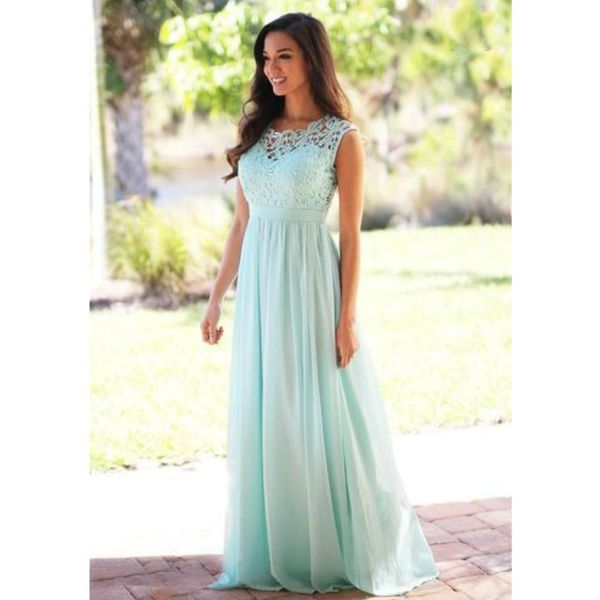 

fresh looking mint evening dress chiffon long 2019 vestidos de festa sleeveless lace scoop neck girls party dresses evening gowns, Black;red