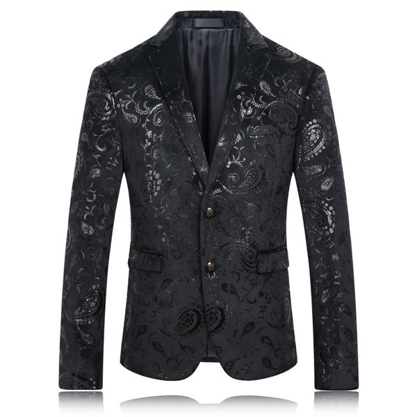 

wholesale- latest coat design new luxury mens floral blazer velvet suit jacket black plus size 3xl blazer masculino slim fit korean men, White;black