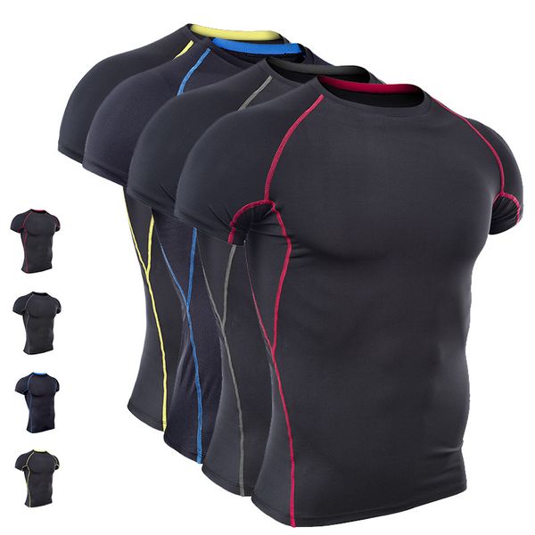 

shirt new fitness men gyms t-shirt tight t-shirt fitness t homme gyms brand 2017 mens clothing crossfit summer mhwig, Black