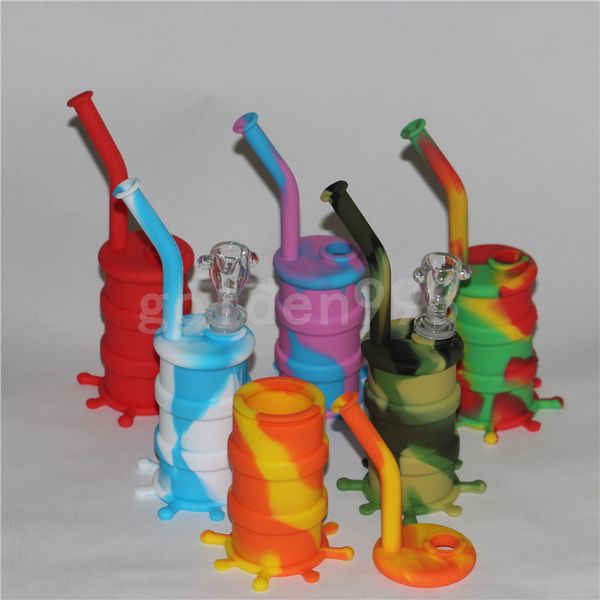 Narghilè Nuovo arrivo mini silicone DAB Rig bagliore in vetro scuro tubo di vetro Bongs Silicon Barrel Rigs