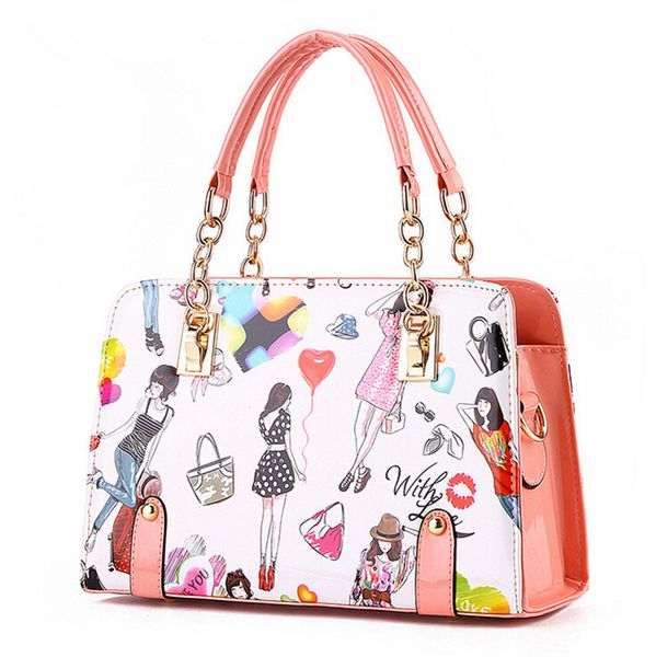 

wholesale-women handbags 2016 new fashion summer chain ladies hand bags cartoon girl printed female crossbody bags casual tote sac a main