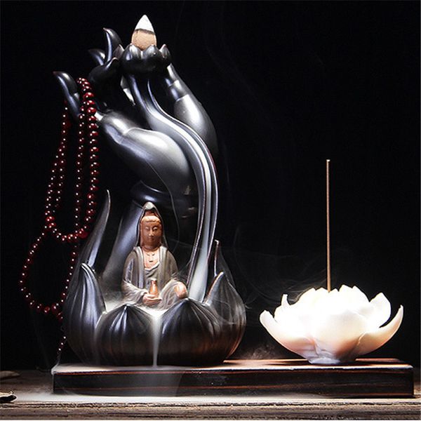 

wholesale- 1 pc incense burner bergamot lotus vintage line glaze buddha incense censer ceramic smoke backflow plate