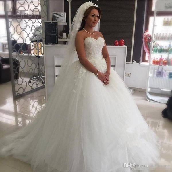 

simple ball gown wedding dresses lace applique bridal gown bridal dresses sweetheart beaded crystal wedding gowns custom made tiered tulle, White