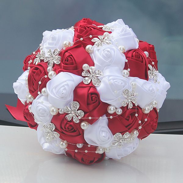Acheter Mariée Mariage Blanc Vin Rouge Bouquets Fournitures De Mariage Artificielle Perles Fleur Strass Doux 15 Quinceanera J W224 Bouquets De 3719