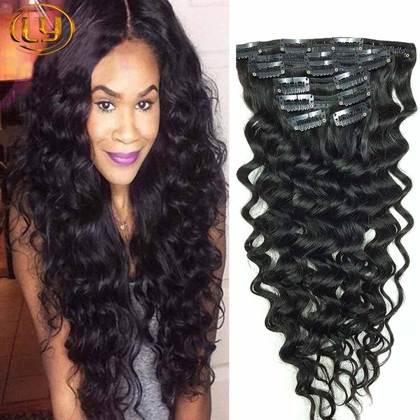Human Hair Clip In Deep Curly Hair Extensions Deep Wave Malaysian