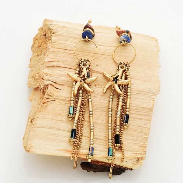 

creative original design exaggerated personality starfish long tassel earrings bohemia retro style eardrop women gift jewelry quality