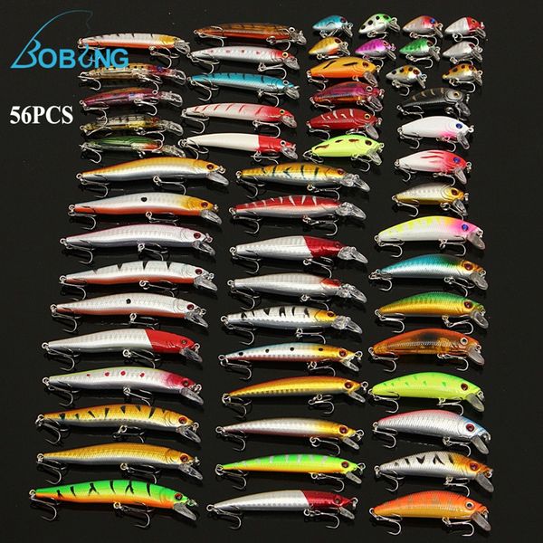 

bobing 56pcs/lot almighty mixed fishing lure bait set wobbler crankbait swimbait with treble hook minnow bait carp fish spinners