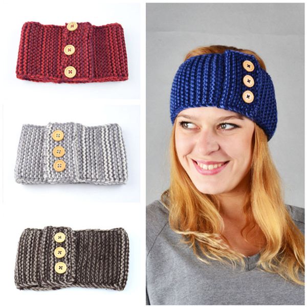 

вязаные шерстяные повязки европейская зима новые горячие девушки теплый hairband женщины оголовье три кнопки аксессуары для волос, Slivery;white