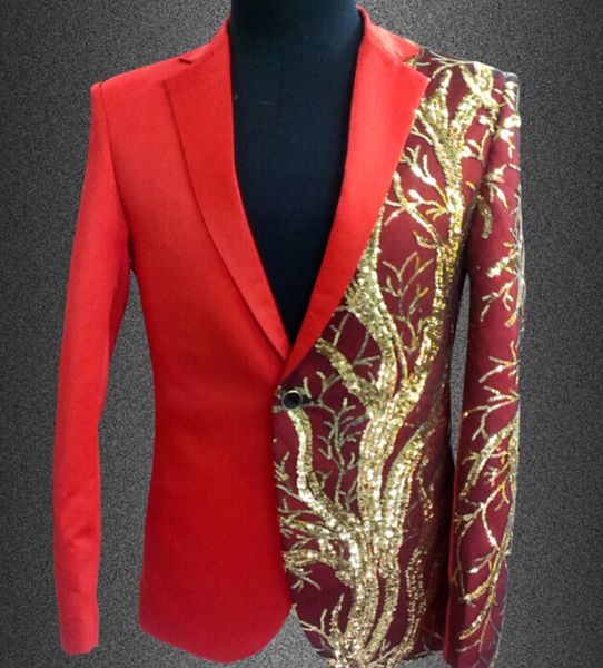 

wholesale- new slim male suits blazer red/black gold sequins embroidery fashion men performance costume stage wear star concert jacket coat, White;black
