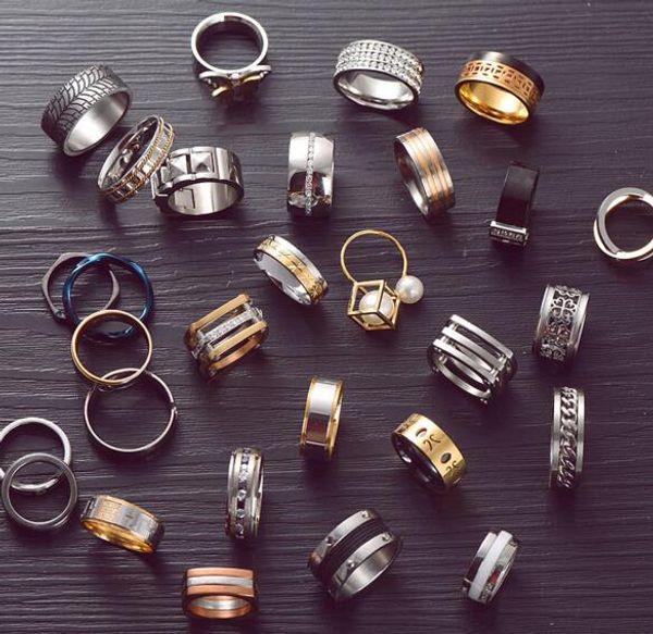 

10pcs/lot mix style size stainless steel fashion cluster rings for jewelry gift craft ri29, Golden;silver