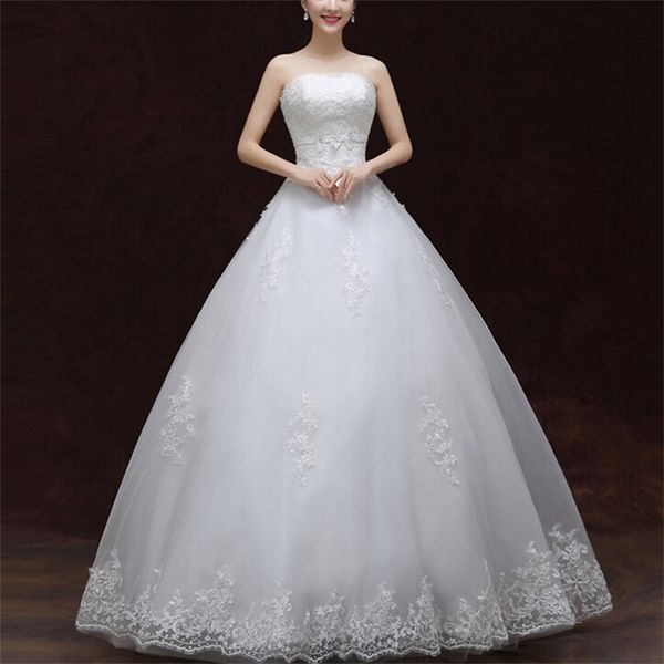 

brand new wedding dresses white/ivory formal dress with appliques gorgeous strapless ball gown vestidos de novia bridal gown