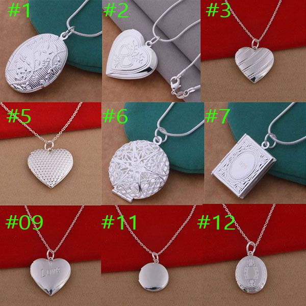 

Whole ale 925 terling ilver filled heart round rectangle pendant necklace 18 inch chain necklace fa hion jewelry ilver plated locket