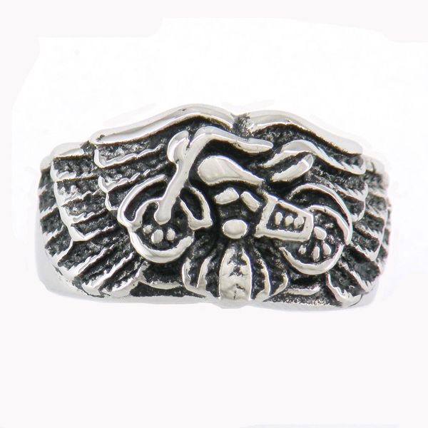 

fanssteel stainless steel punk vintage mens or womens jewelry motor cycle on the wing biker ring gift for brothers sisters, Silver