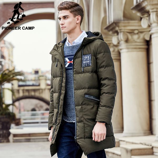 

wholesale- pioneer camp long thicken winter down jacket men brand clothing warm duck down coat male men down parkas 625001, Black