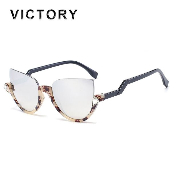 

wholesale-new vintage cat eye women sunglasses bend temple half frame bling bling diamond lady uv400 sun glasses fashion shades ship, White;black