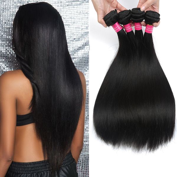 

дешевые бразильские волосы 4 связки предложение бразильского прямых волосы extensins необработанного бразильский silky straight человеческие, Black