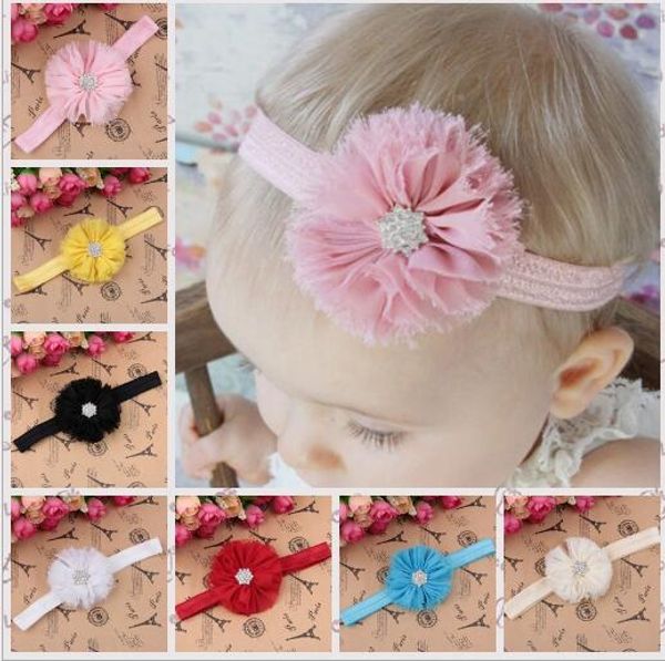 

babys girls hairband cloth kids headband flower children elastic shabby flower headband yh659, Slivery;white