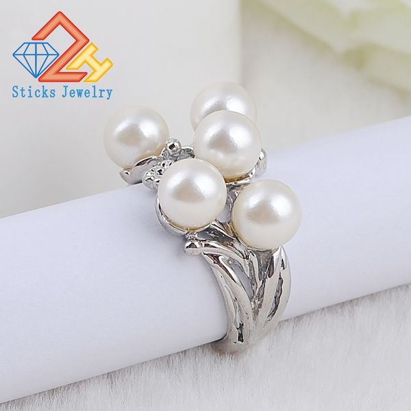 

new women 's pearl ring 100% environmentally friendly pearl milk white 1piece / lot large drop shipping, Golden;silver