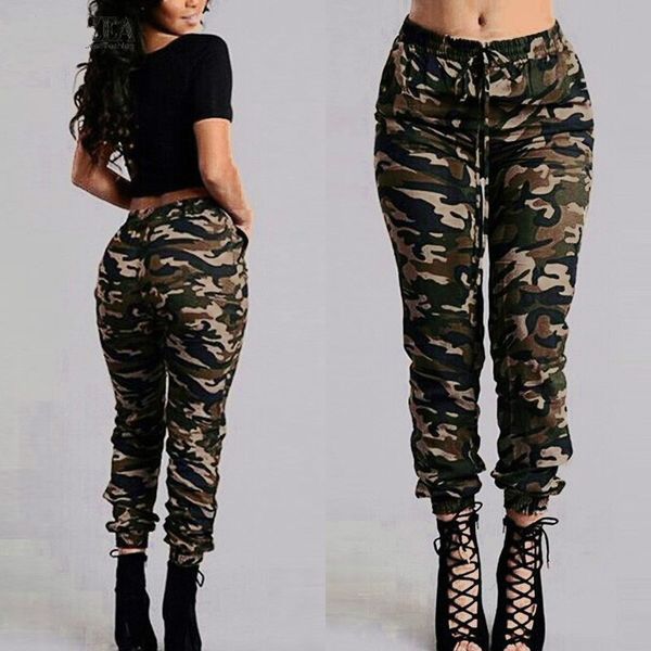 

camouflage printed pants plus size s-3xl autumn army cargo pants women trousers elastic waist pants, Black;white