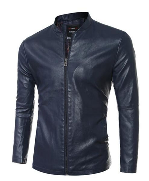 

men's fashion trend in new han edition boutique personality zipper collar brief paragraph pure color locomotive leather jacket/m - 2, Black