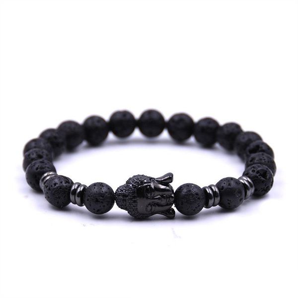 

wholesale new handmade diffuser natural stone bracelets women jewelry charms volcanic rock buddha head beads for men, Black