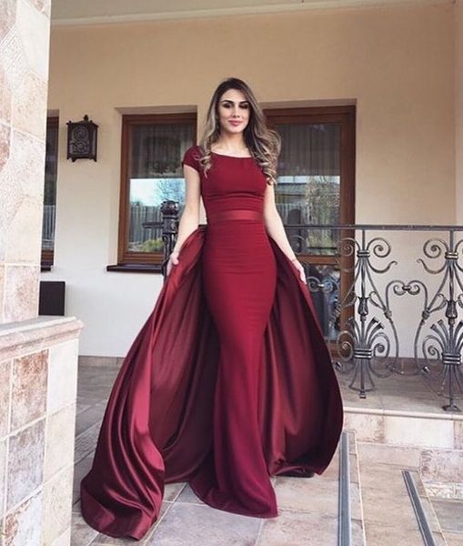 

dark red arabic formal dresses scoop straight elegant evening dresses removable skirt two piece prom dress gowns, Black;red