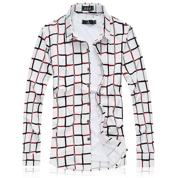 

wholesale- 2016 new men's plaid shirt fashion elastic casual long-sleeved shirt large size business dress shirt men's clothes, White;black