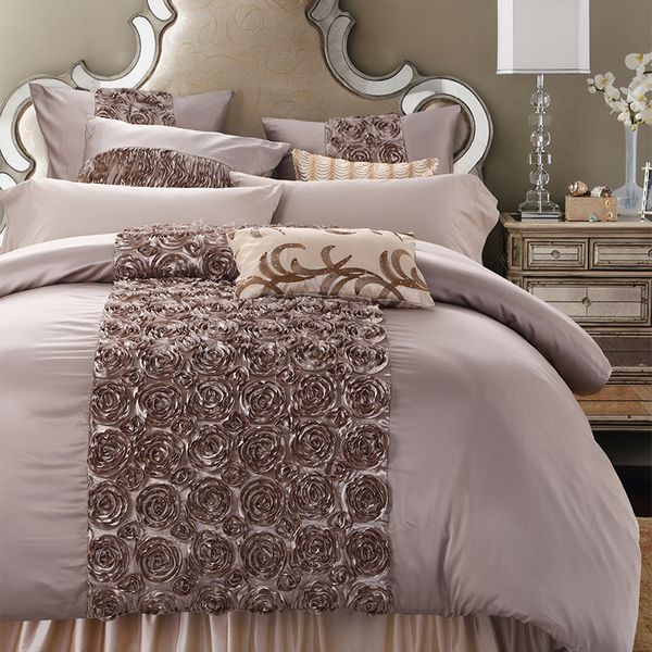 4 Handwork Rose Shaped Luxury Wedding Bedding Set King Size Queen