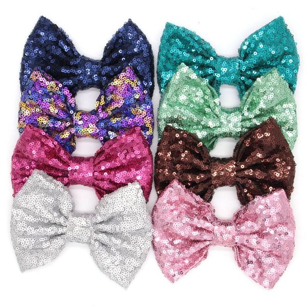 Children Sequins Bows 5 Inches Kids Glitter Felt Hair Bows Without