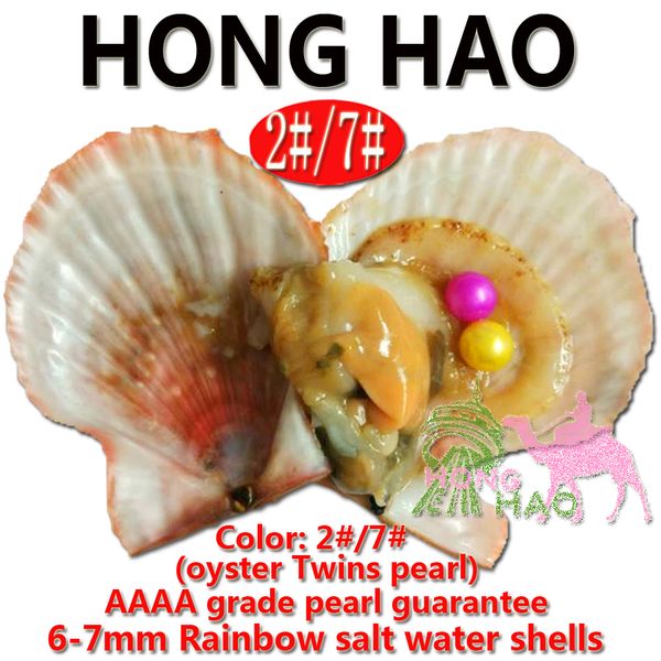 Лучший выбор на вечеринке, 2PCS 6-7 мм Akoya Twins Pearls Oysters в случайном смешанном двух разных цветах, упакованные индивидуально