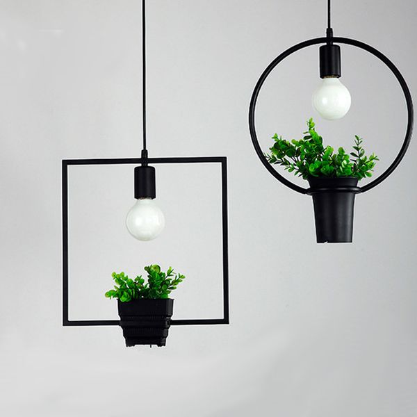 Hanging Lamp Geometric Plants Pot Iron Square Round Suspension Pendant Light Nature Designer For Decor Restaurant Cafe Lighting Ceiling Lighting