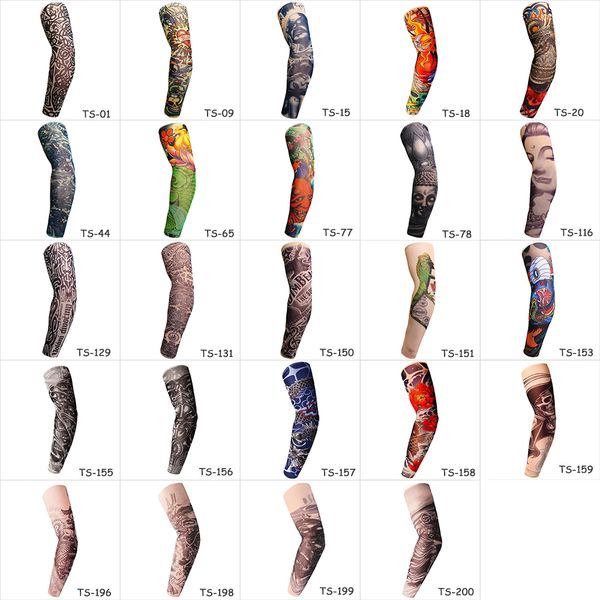 50 STÜCKE Frauen Männer Outdoor Sport Kühlen Armschutz Fake Tattoo Unisex Elastische Temporäre Tätowierung Ärmel Stretch Arm Strümpfe